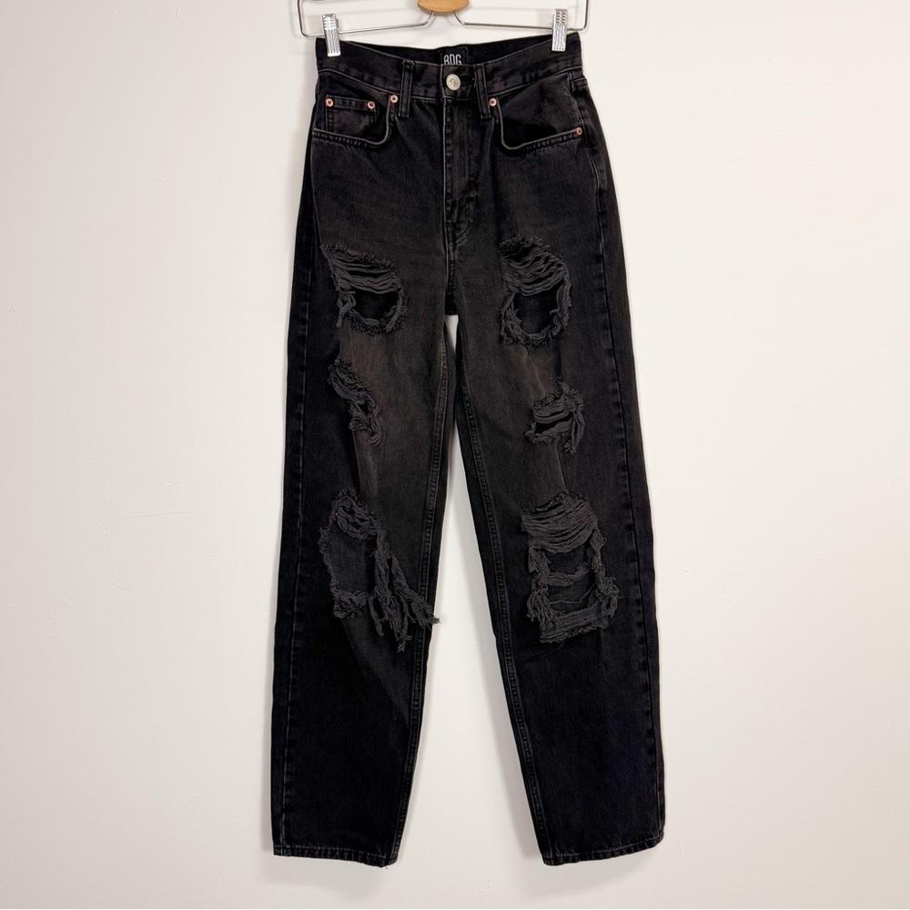 BDG Urban Outfitters High Rise Baggy Jeans Womens 25 Black Distressed Cotton